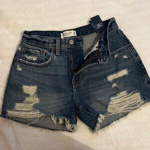 Abercrombie & Fitch Dark Blue Distressed Jean Shorts
